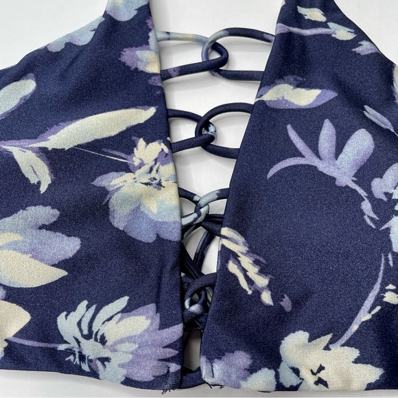 SOLD Athleta Aqualuxe Floral Loop Bikini Set Women’s Small Navy Blue Halter - Picture 7 of 16